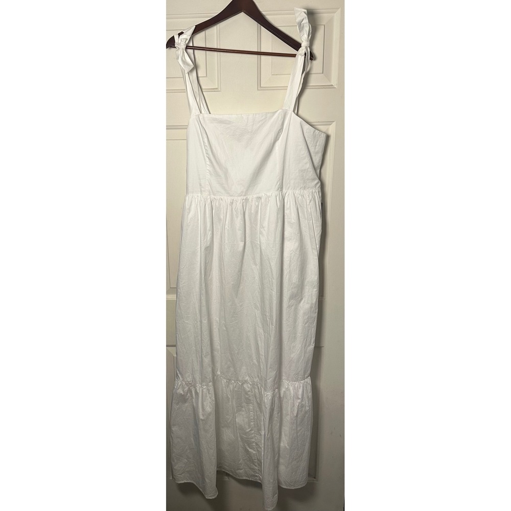 EXPRESS White Square‎ Neck Smocked Tiered Maxi Dress Tie Straps XL NWT